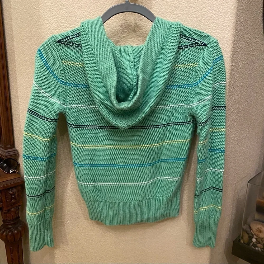OLD NAVY Girls Kids Green Knit Striped Hoodie Cardigan Sweater Size L(10-12)